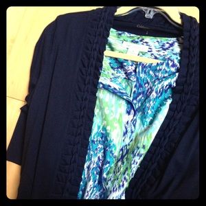 Coldwater Creek navy blue cardigan w/ ruffled trim